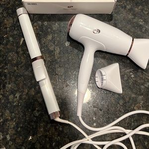 T3 curling iron and hair dryer.